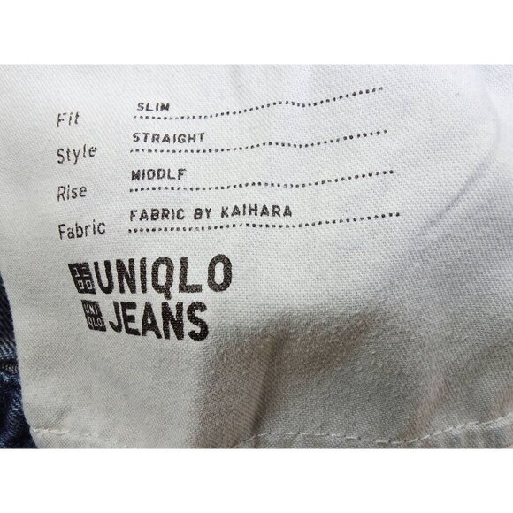 Uniqlo Size 30x32 Mens Slim Straight Mid Rise Kaihara Fabric Blue Denim Jeans - Picture 4 of 11
